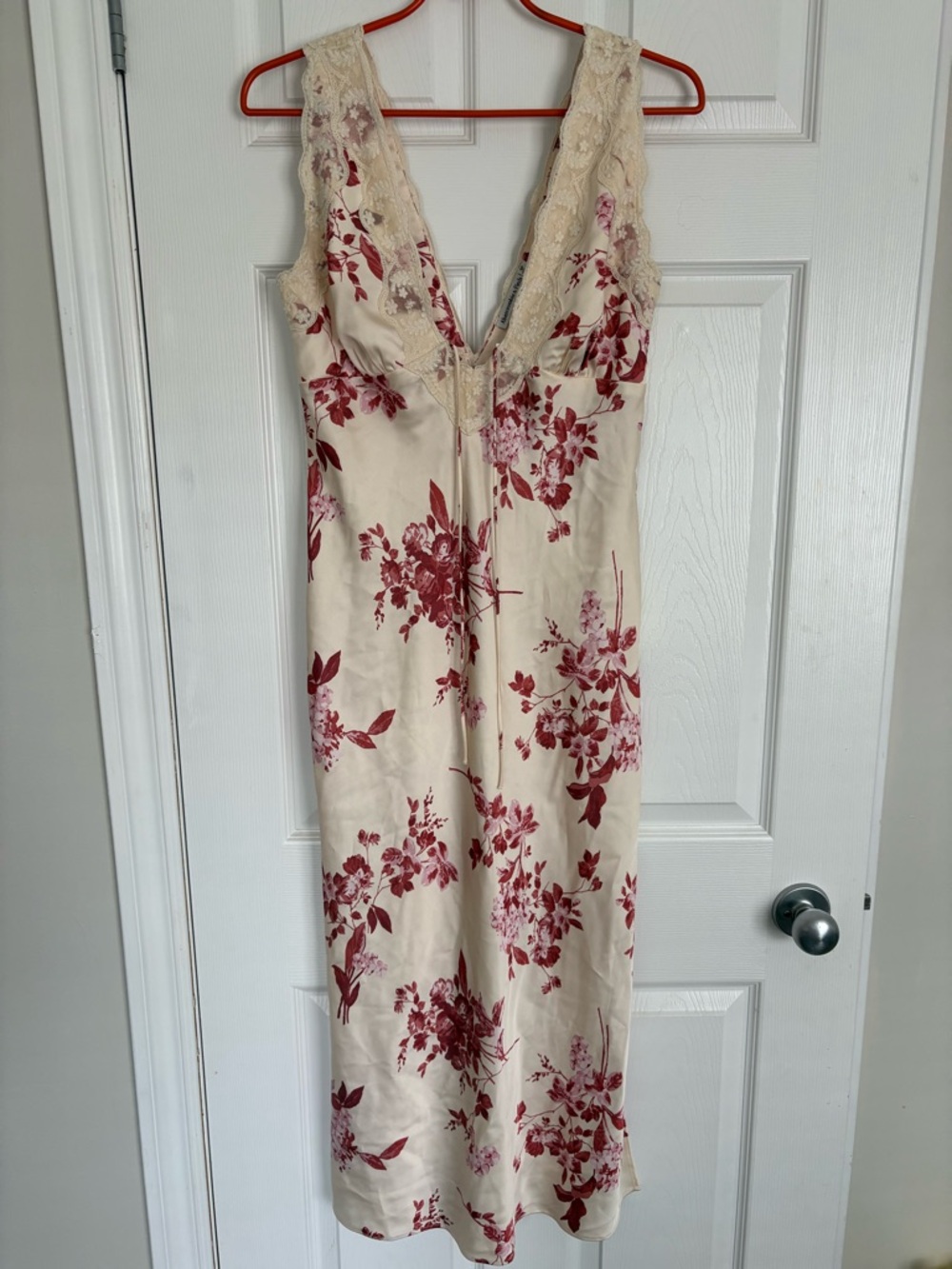 Abercrombie & Fitch Lace Trim Floral Midi Slip Dress